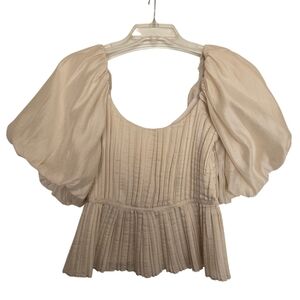 Banana Republic Ivory Pleated Cream Puff Sleeve Top